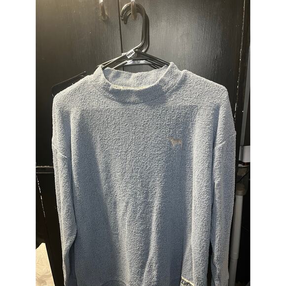 Victoria’s Secret PINK Blue Mock Neck Terry Sweatshirt Small Logo Dog - Picture 1 of 5